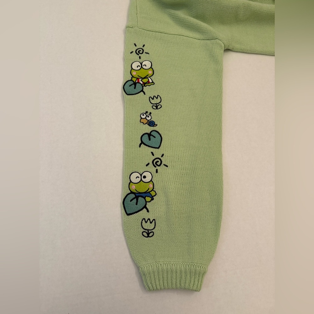 Sanrio Keroppi Light Green Embroidered Skimmer Cardigan Sweater - Picture 5 of 10